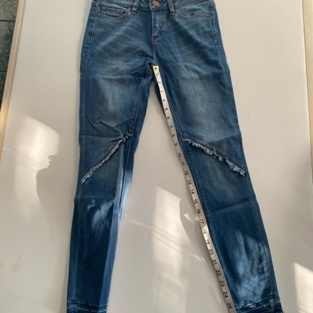 1.STATE WOMENS SKINNY JEANS WITH RAW EDGE FRAYED HEM & FRINGE DETAIL SIZE 25
